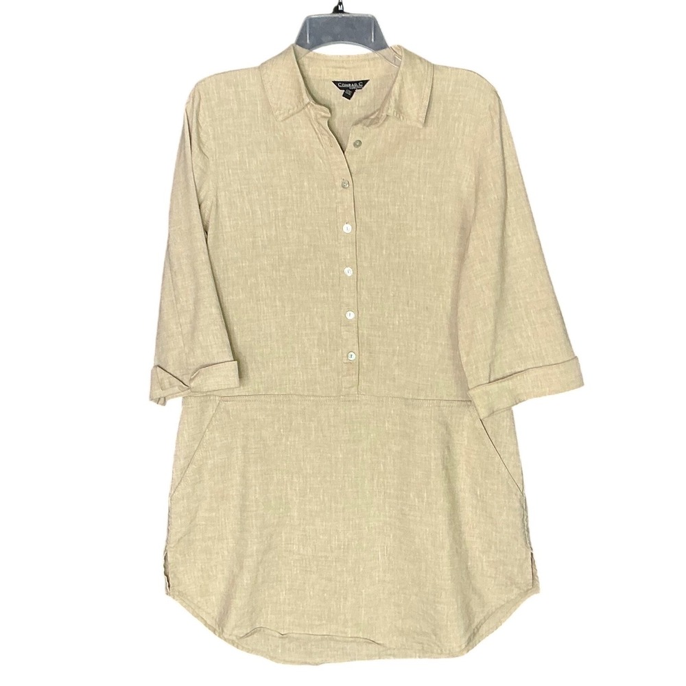 Minimalist‎ Linen Blend Tunic Top Beige Capsule Wardrobe Coastal Old Money Sz 8